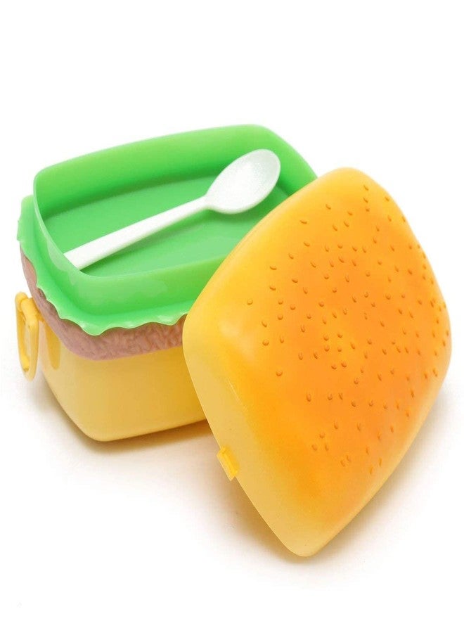 SQUICKLE علبة غداء على شكل برجر من سكويكل || حاوية طعام مع ملعقة || علبة غداء بلاستيكية للوجبات الخفيفة بأربعة طبقات وثلاثة أقسام مع ملعقتين (عبوة واحدة) - Image 3